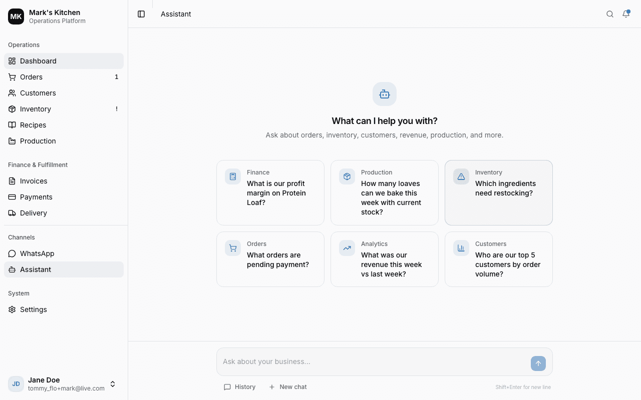 AI assistant answering a business question with real data